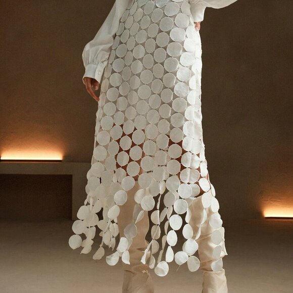 White Casual Women's Double Layered Maxi Skirt - Picture 2 of 7